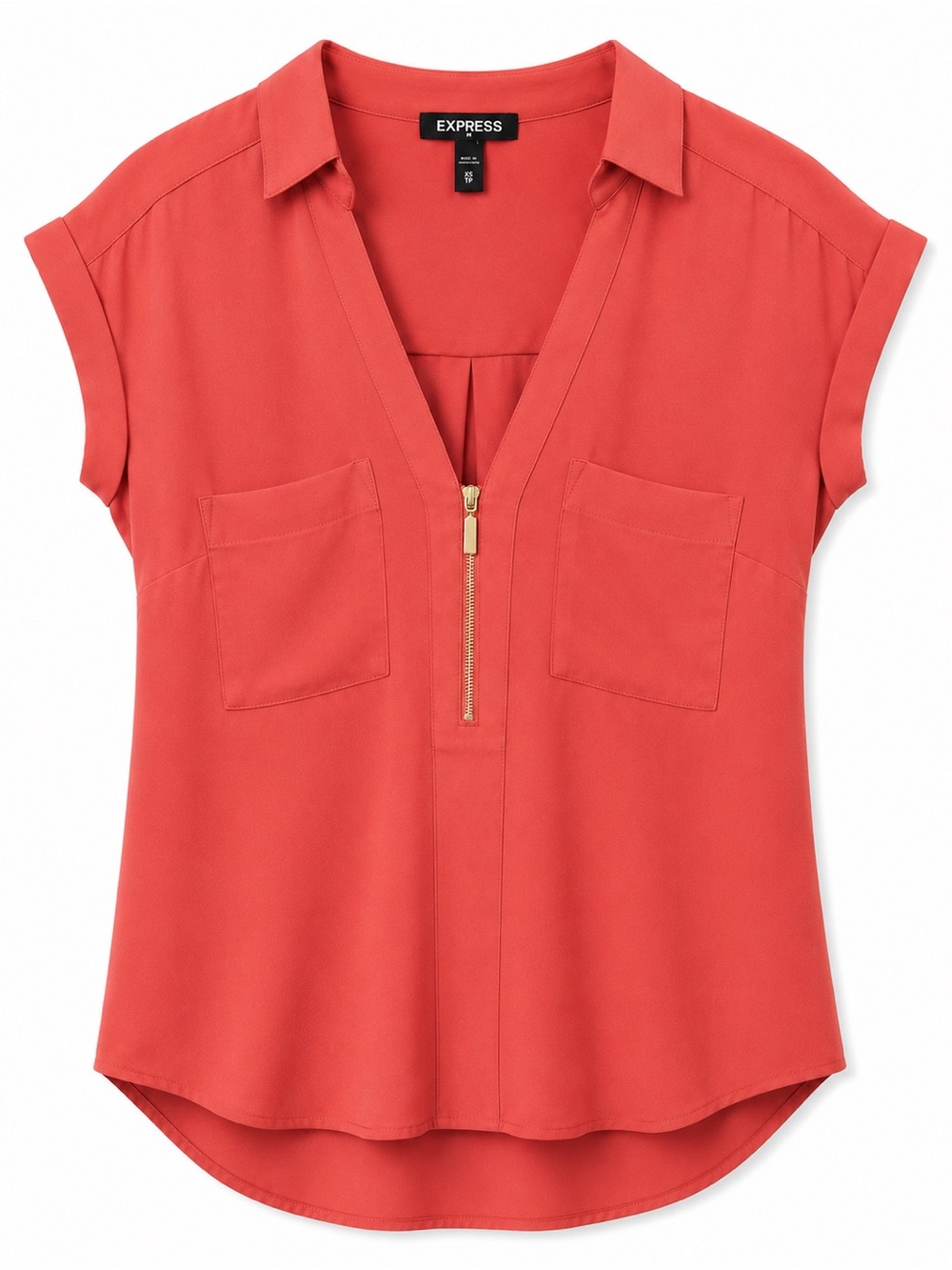 Express Coral Zip Front Short Sleeve Blouse Size XS